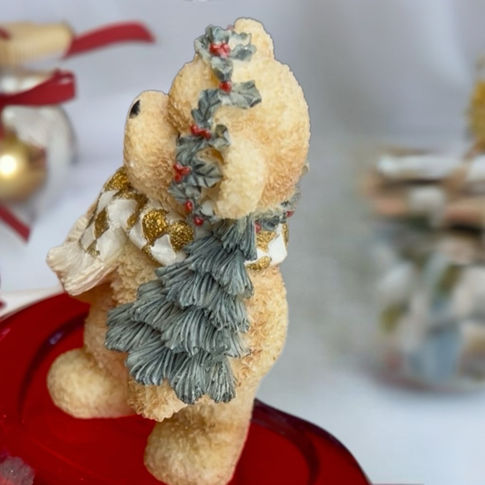 Vintage Bear Figurine with Scarf and Tree - Picture 4 of 7